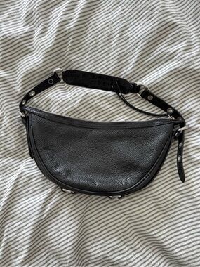 BY FAR Black Pebbled Leather Crescent Shoulder Bag